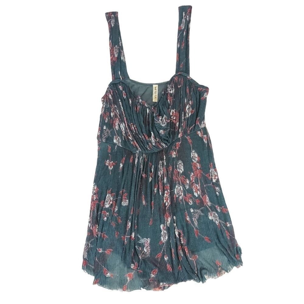 Free People Floral Pleated Tank Top‎ Green & Red Size M